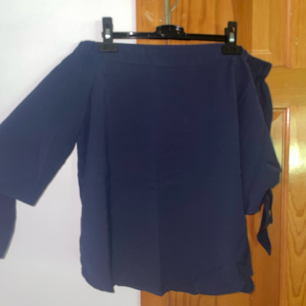 Navy Blue Off-the-Shoulder Top with tie sleeves
